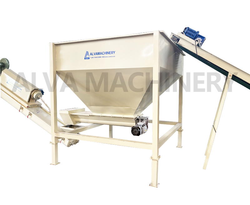 The ALVA Material Storage Hopper functions as a buffer storage device in plastic waste processing workflows. It takes materials from upstream processing equipment. It stores the materials temporarily before they are fed to downstream processes. It controls the feeding rate to the next stage. It prevents interruptions in the recycling process. It is designed to integrate with conveying and processing equipment. It meets the operational requirements of automated plastic recycling systems.