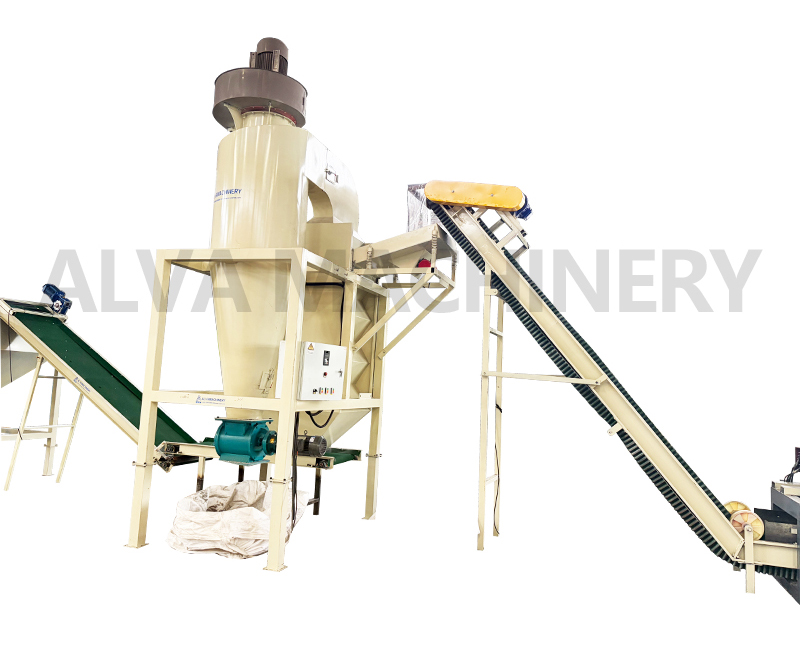 The ALVA Air Separator is the primary density-based sorting device in plastic waste processing workflows. It processes crushed plastic waste and separates materials by weight. It takes materials directly from the feeding conveyor. It delivers sorted materials to the next stage of the line. It maintains the continuity of the recycling process. It is designed to integrate with other equipment in the line. It meets the operational requirements of automated plastic recycling systems.